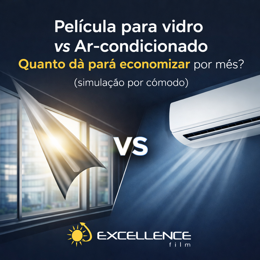 Película para vidro vs ar-condicionado: quanto dá para economizar por mês (simulação por cômodo)