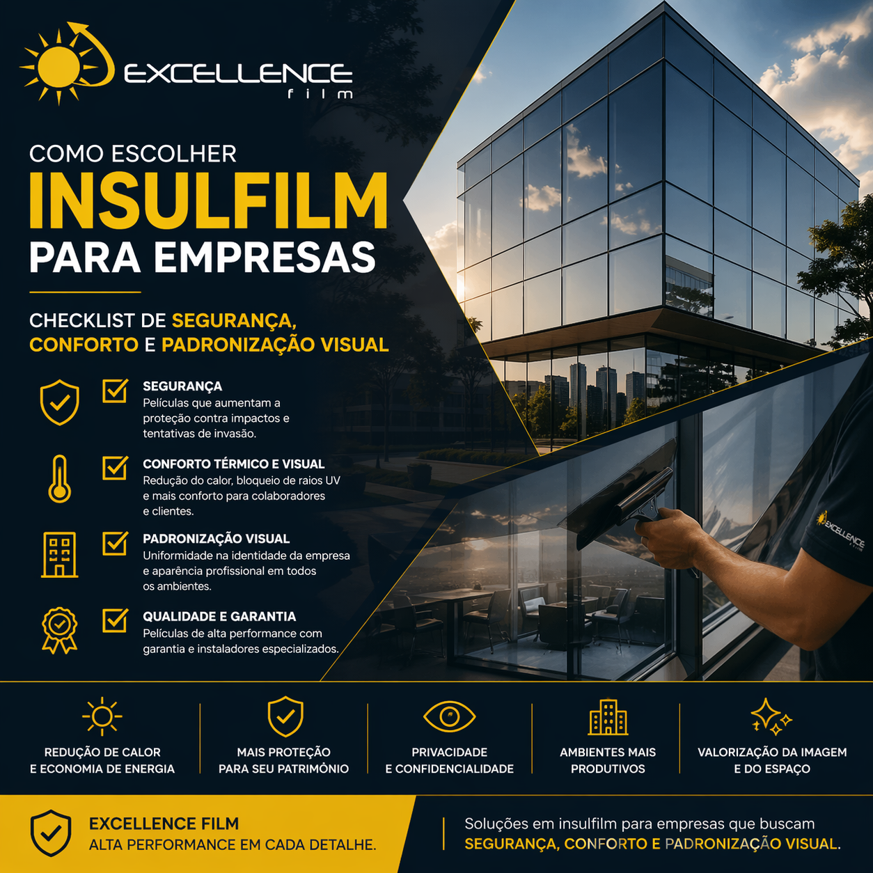 Como escolher insulfilm para empresas: checklist de segurança, conforto e padronização visual