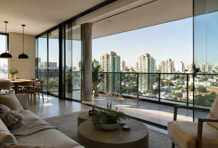 Apartamento moderno no Cidade Nova em Belo Horizonte com varanda envidraçada e vista panorâmica